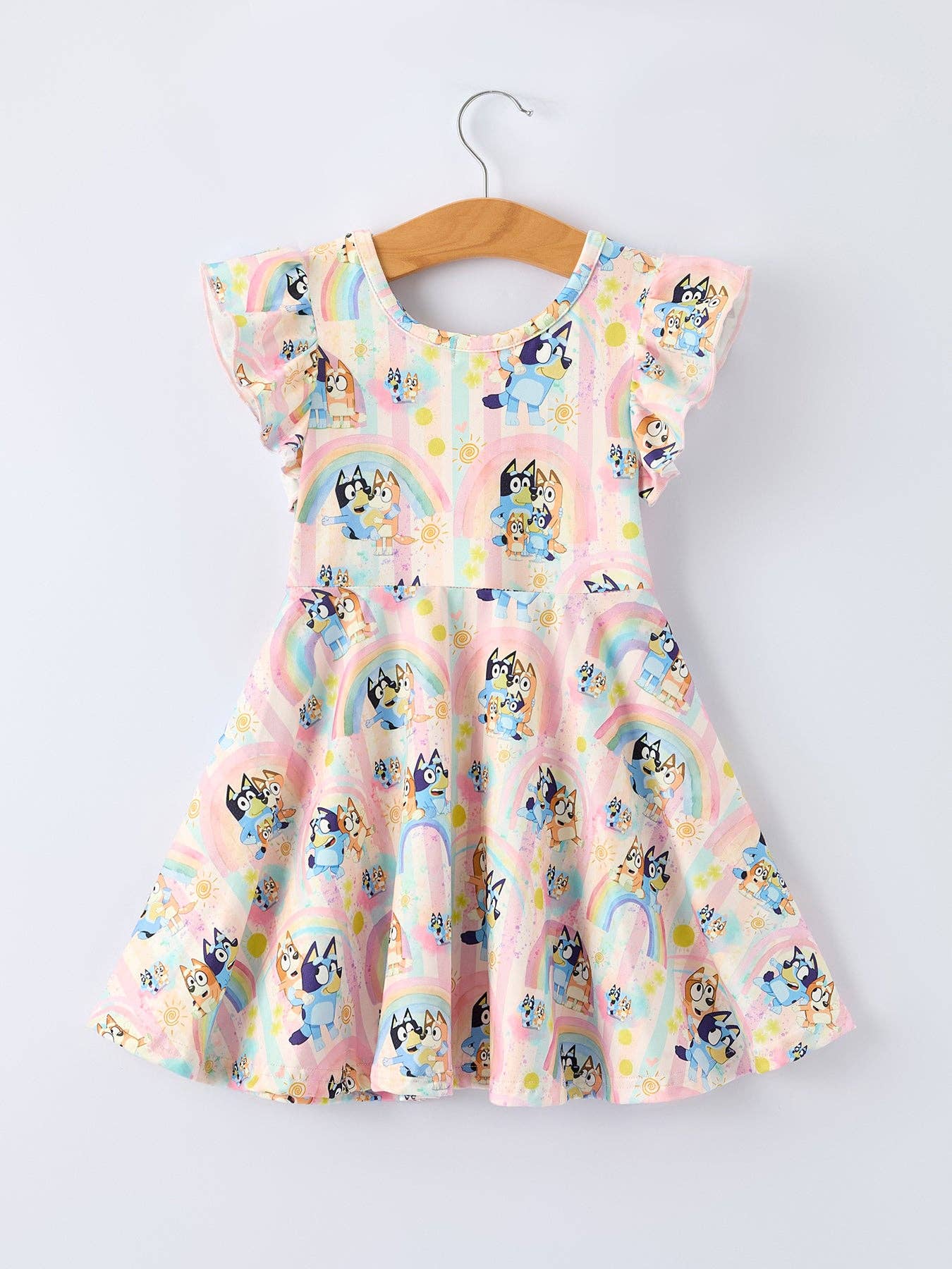 Rainbow Characters Print Girls Ruffle Dress: 3