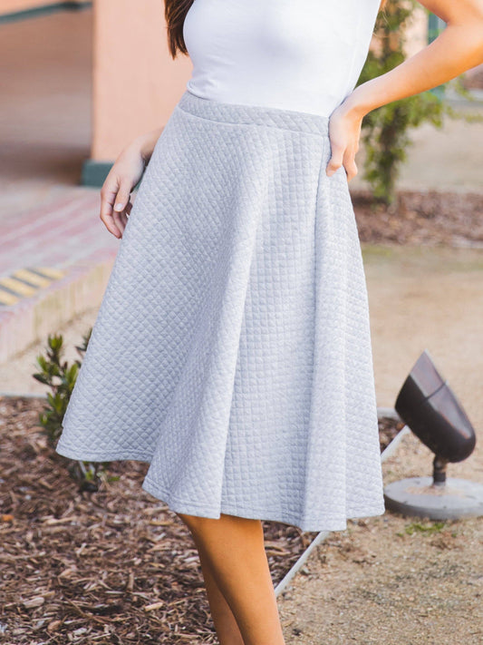 Quilted A-Line Knee Length Laura Skirt: Gray / Small