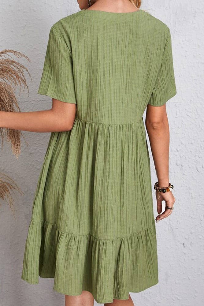 Spring Summer V Neck Short Sleeves Splicing Dress ZK1254: Light Green / M