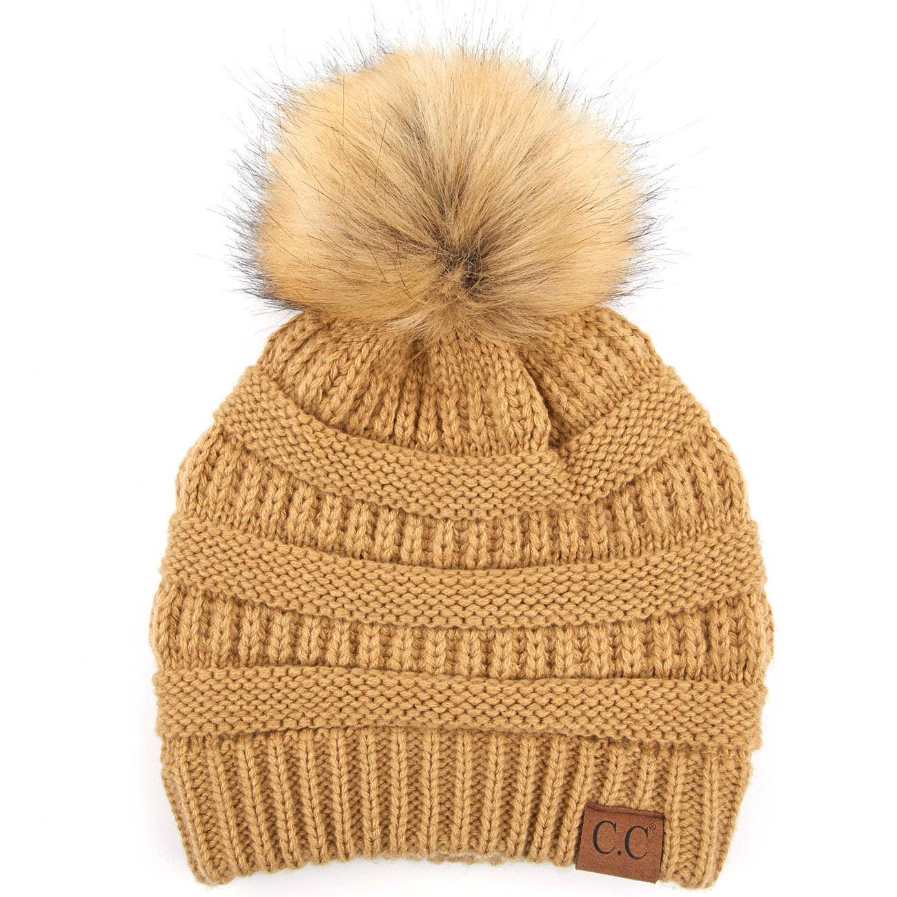 C.C Solid Ribbed Knit Beanie With Pom: Dark Purple