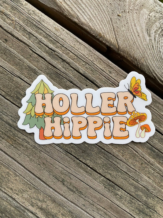 Holler Hippie Sticker- 3”, weatherproof, dishwasher safe
