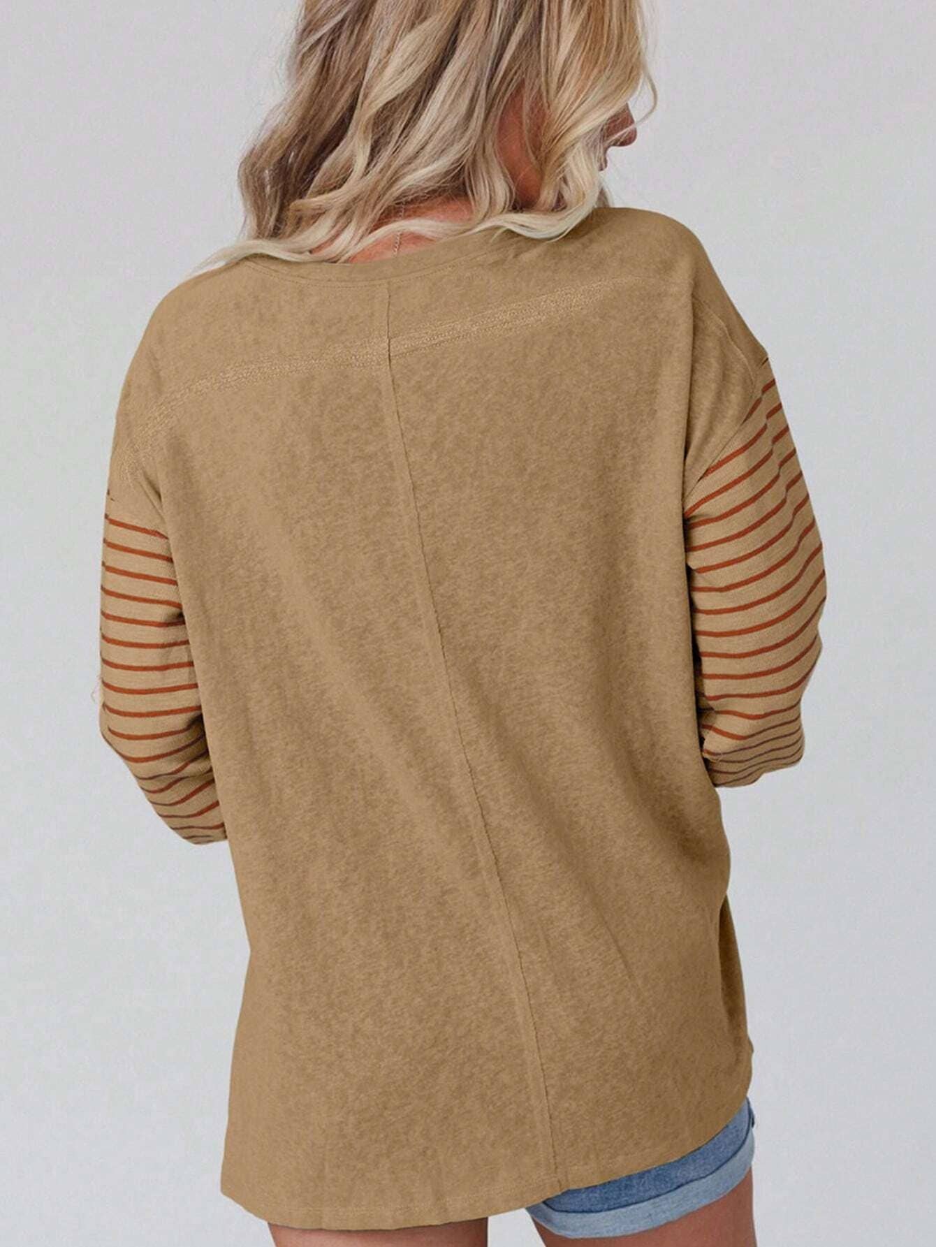 Colorblocked fall sloucy striped long-sleeved sweatshirts: Green / S