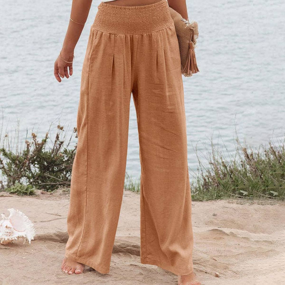 STYLE COTTON SLACKS MADE OF OLD MID-RISE SLACKS: BEIGE / (S) 1