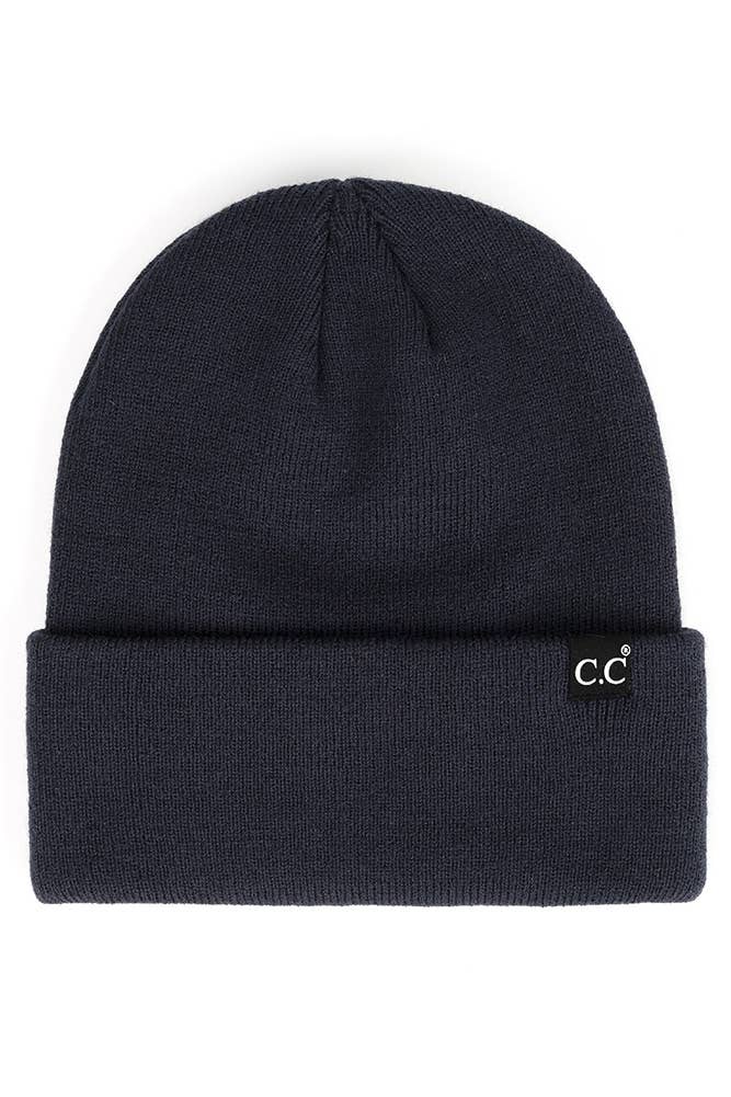 C.C Solid Cuff Beanie Hat: Deep Blue