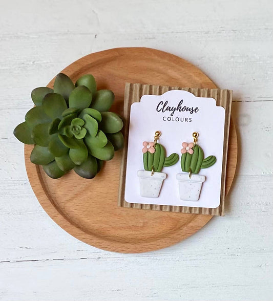 Pots ‘n Plants Clay Earrings: Saguaro Plant