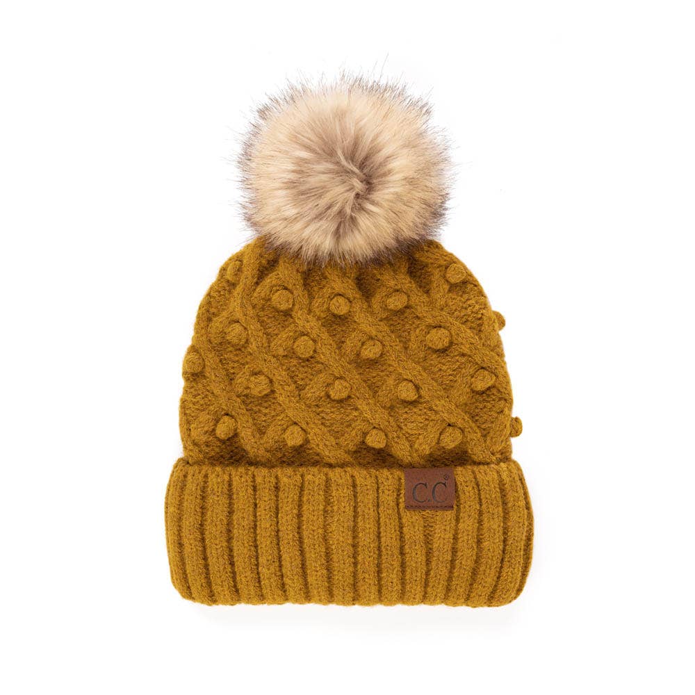 C.C Bobble Beanie Hat: Gingerbrown