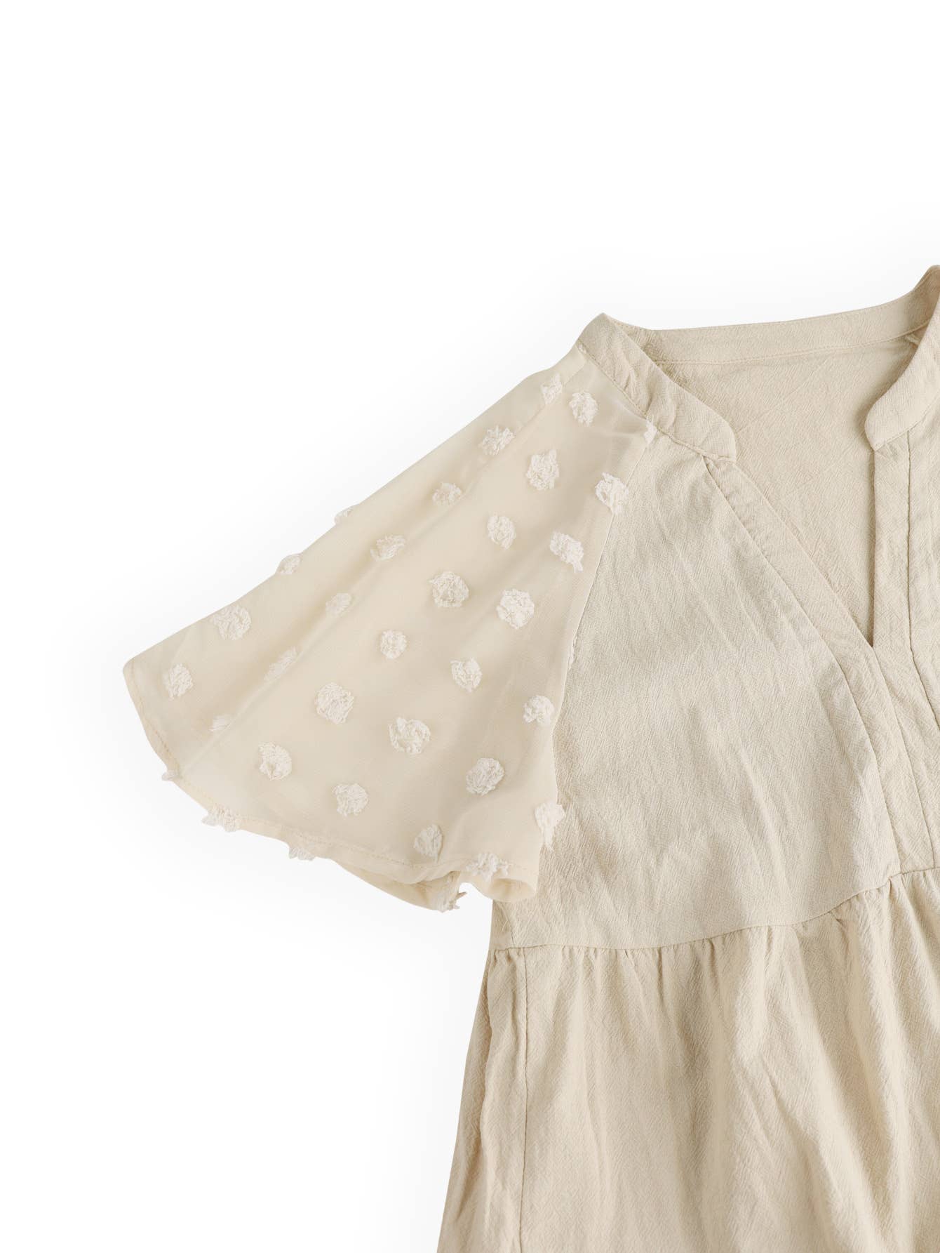 V-neck and a large hem loose and casual dress: APRICOT / (S) 1