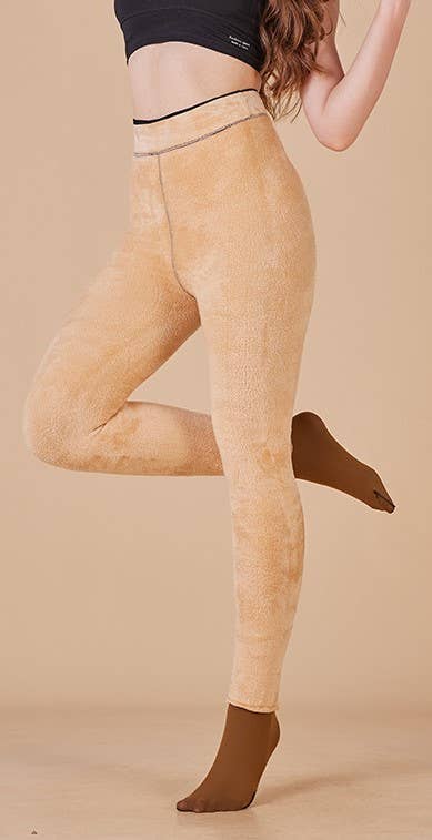 Fleece Lined Tights Women Sheer Warm Pantyhose Leggings: Nude / L