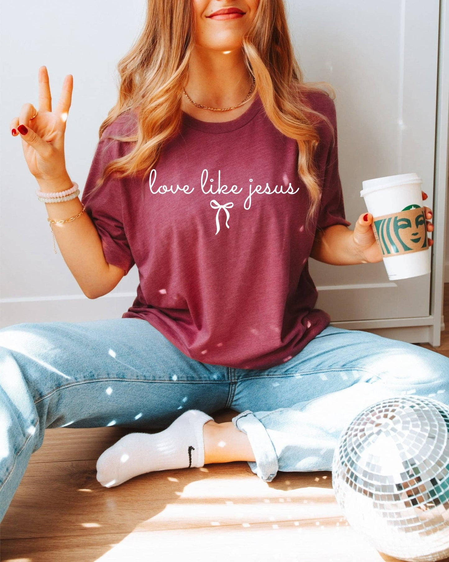 Christian Love Like Jesus maroon Graphic Tee Free Ship: S