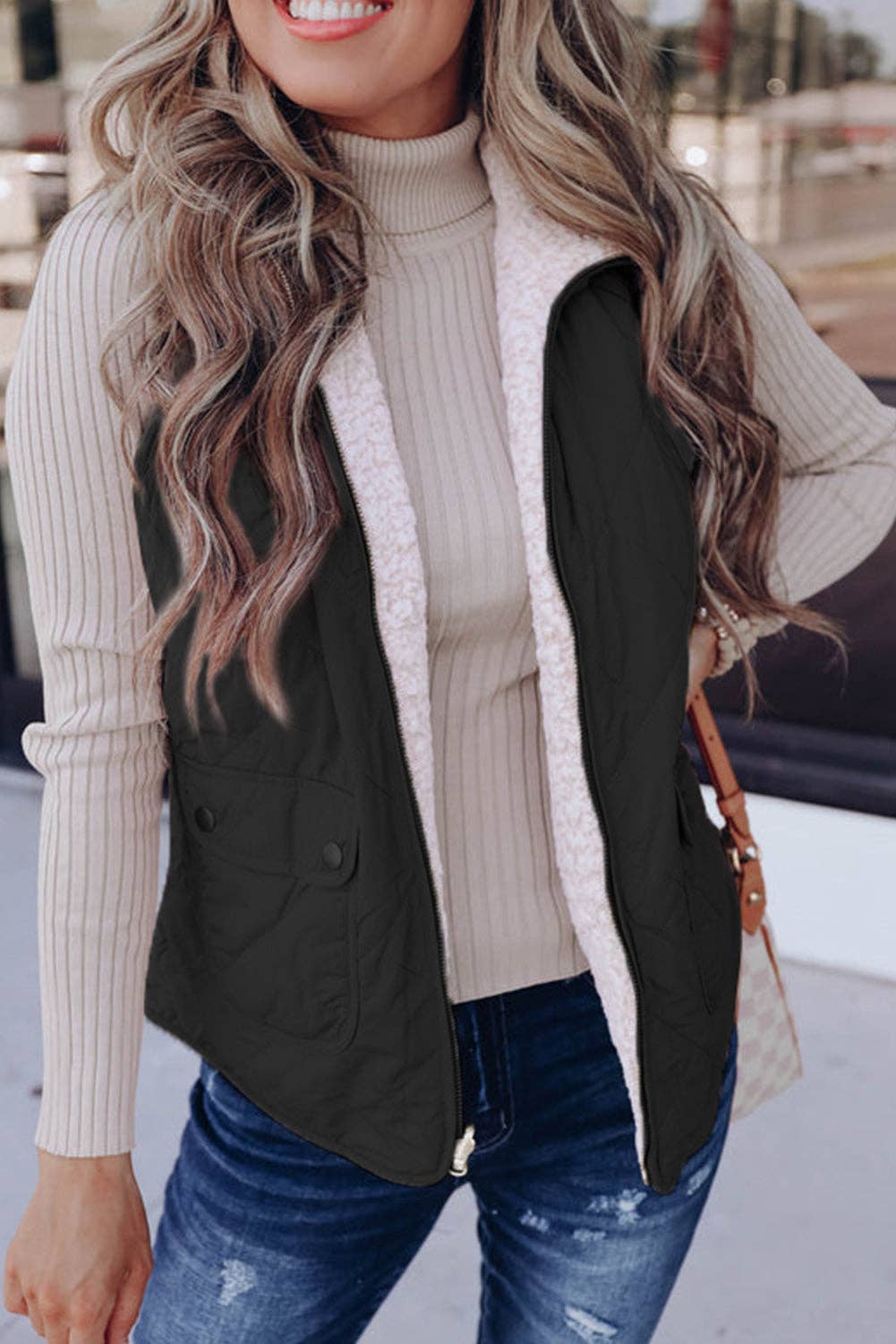 Pink Fleece Lined Quilted Vest Coats: Pink / 100%Polyester / L