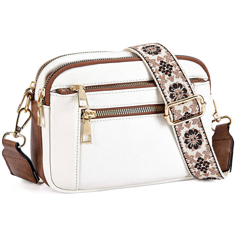 Multi Functional Zipper Crossbody Bag: Medium / Brown