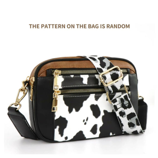 Color Blocked Multifunctional Zipper Crossbody Bag: Black