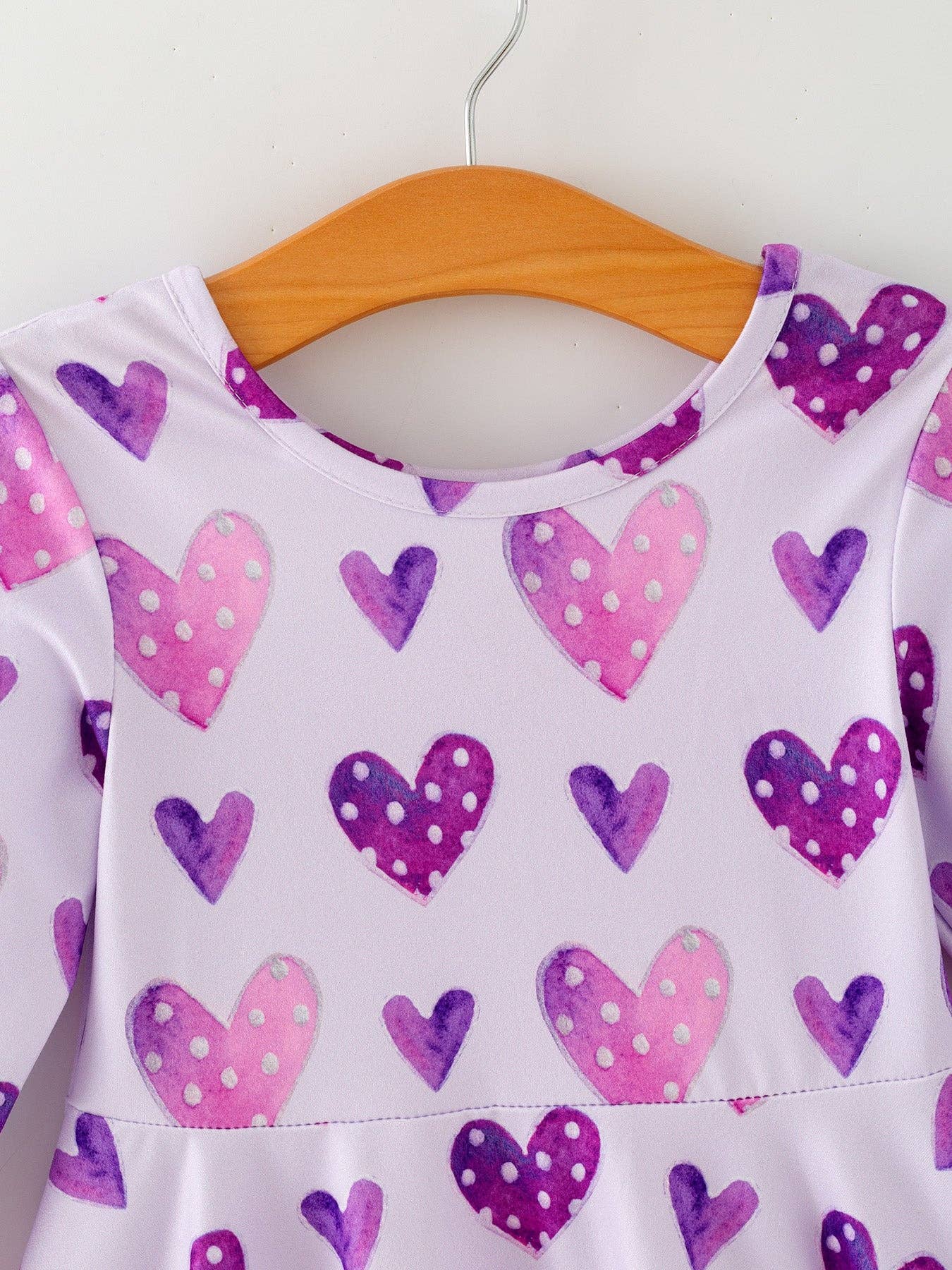 Girls Valentine's Day Cute Purple Heart Polka Dot Dress: 7