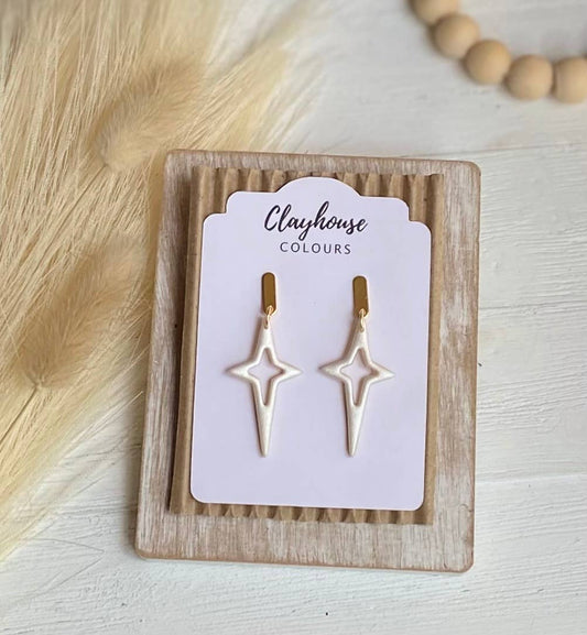 North Star Clay Earrings: White