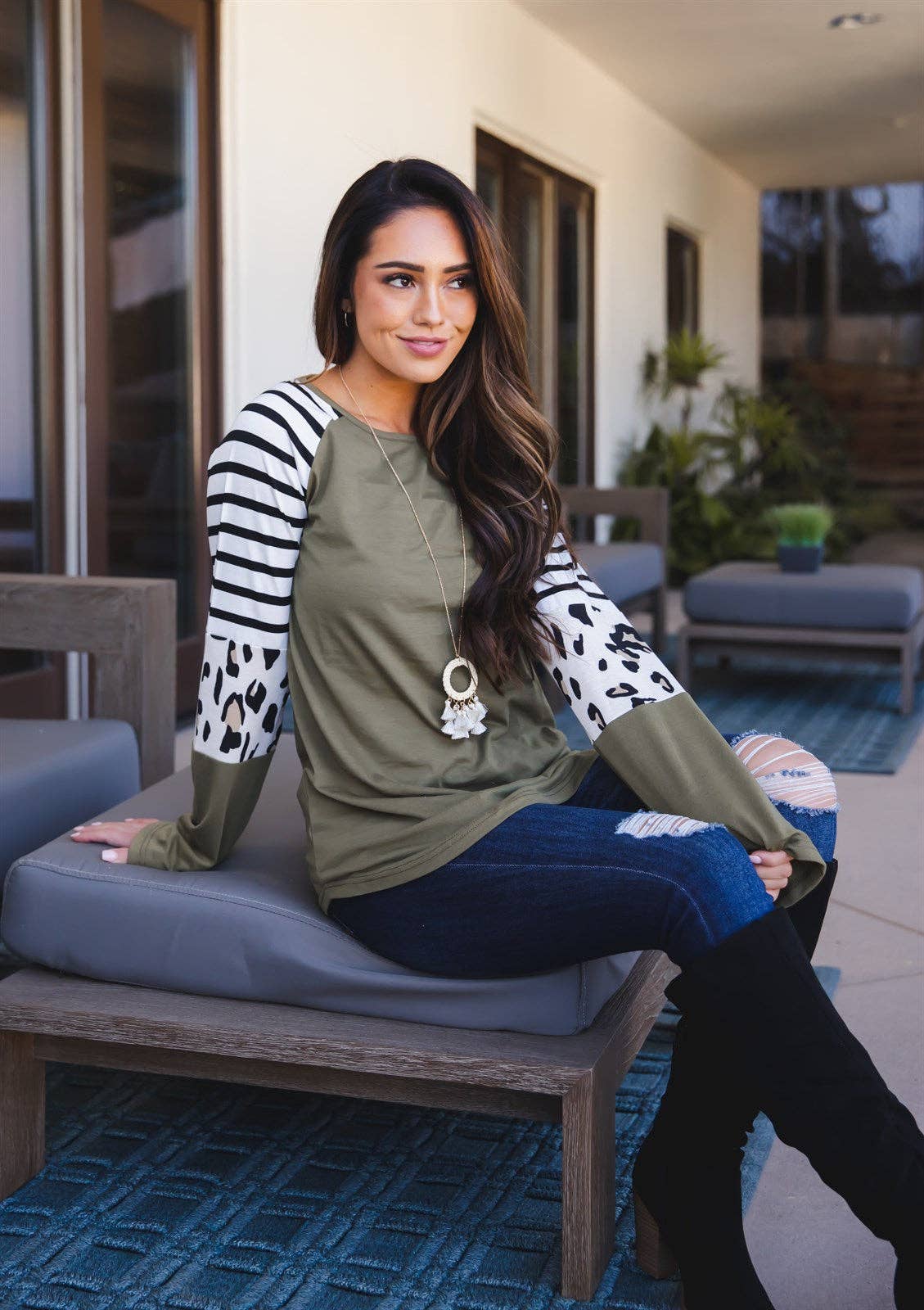 Stripe Animal Print Nancy Top: Orange / X-Large