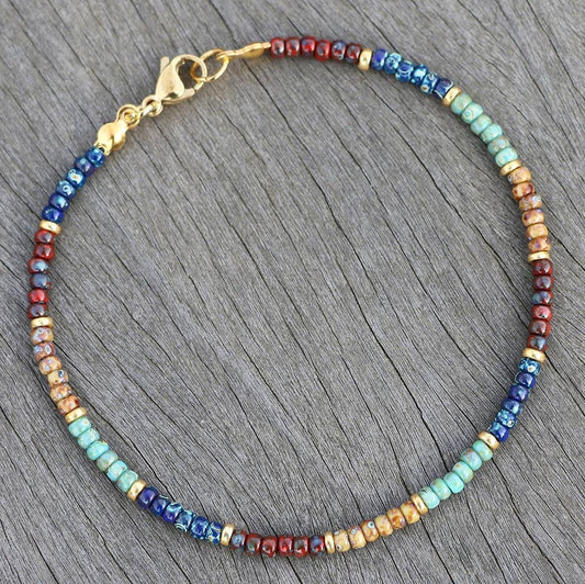 Metal Mixed Pattern Stone Beaded Ankle Chain: Multi-Colored / Medium
