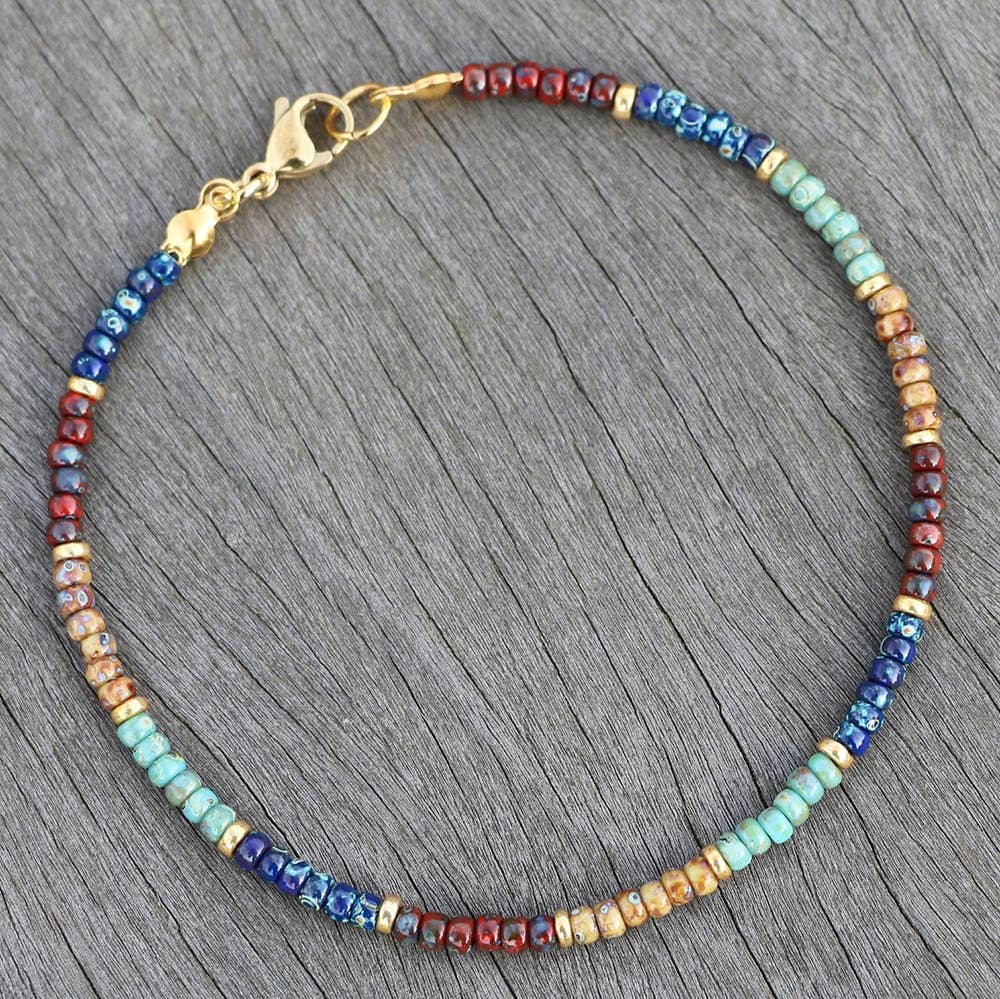 Metal Mixed Pattern Stone Beaded Ankle Chain: Green / Medium