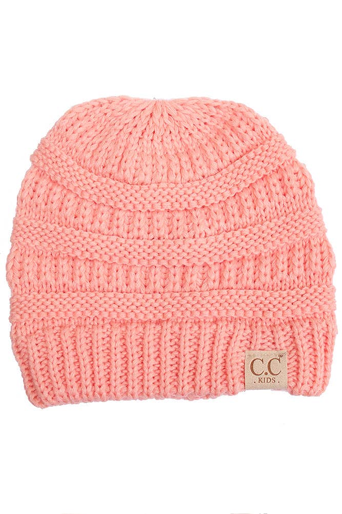 C.C Kids Solid Classic Knit Beanie: Coral