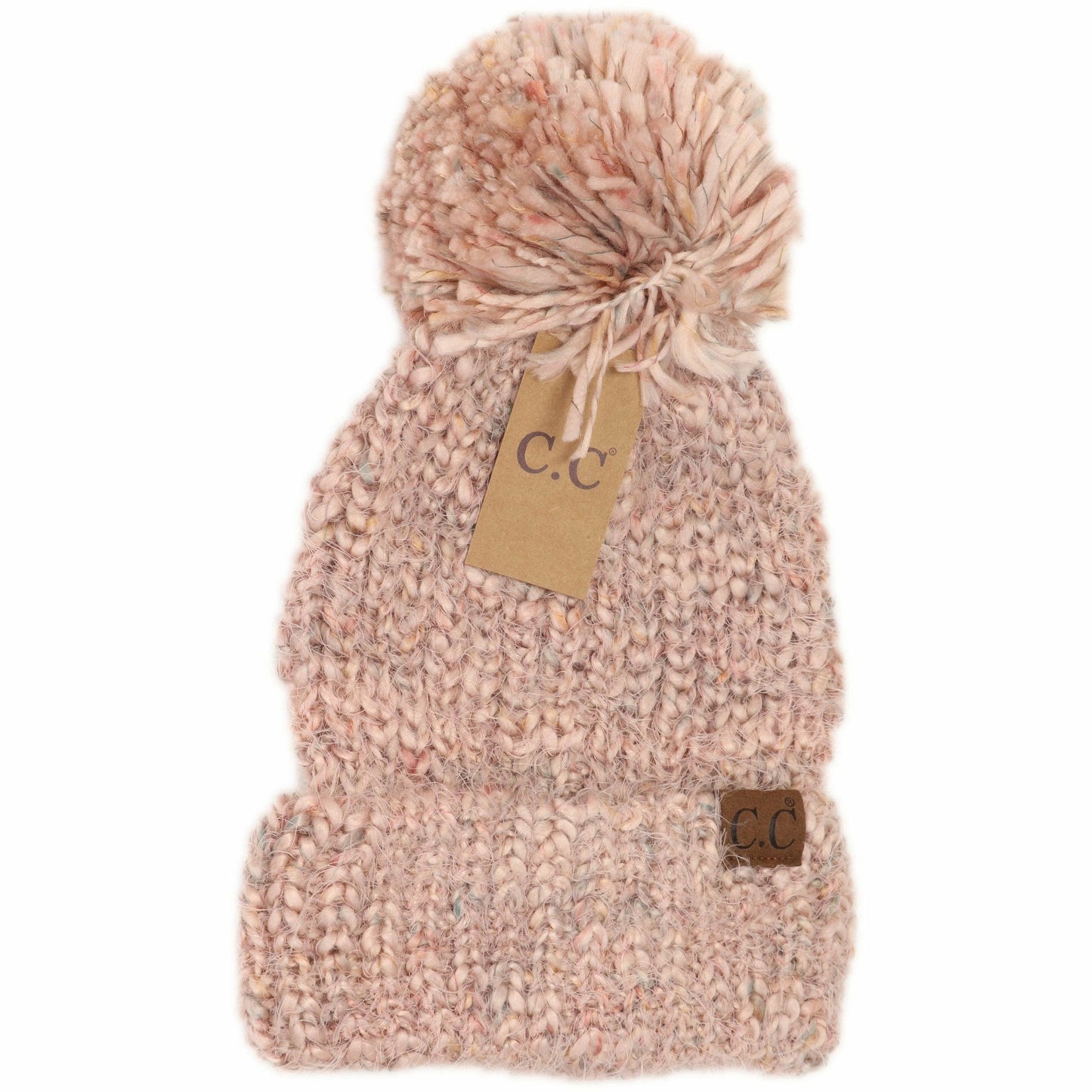 Multi Color Feather Knit Pom Beanie HAT7385: Rose