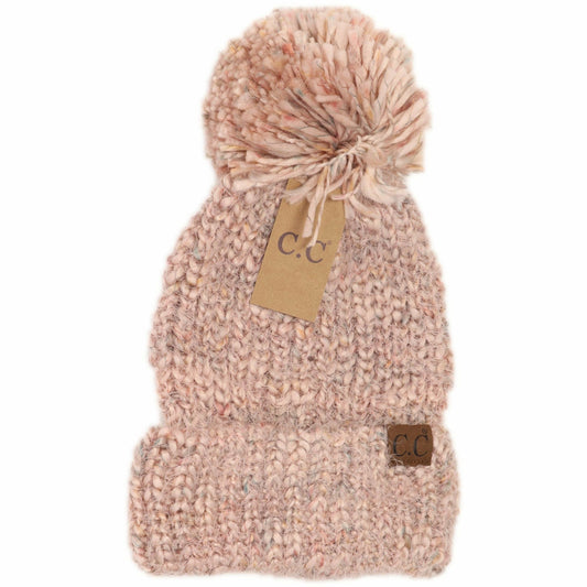 Multi Color Feather Knit Pom Beanie HAT7385: Rose