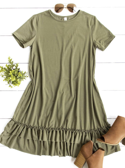 Jesse Ruffle Swing Dress: Olive Green / Large