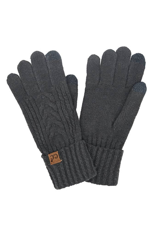 C.C Cable Knit Winter Gloves: Black