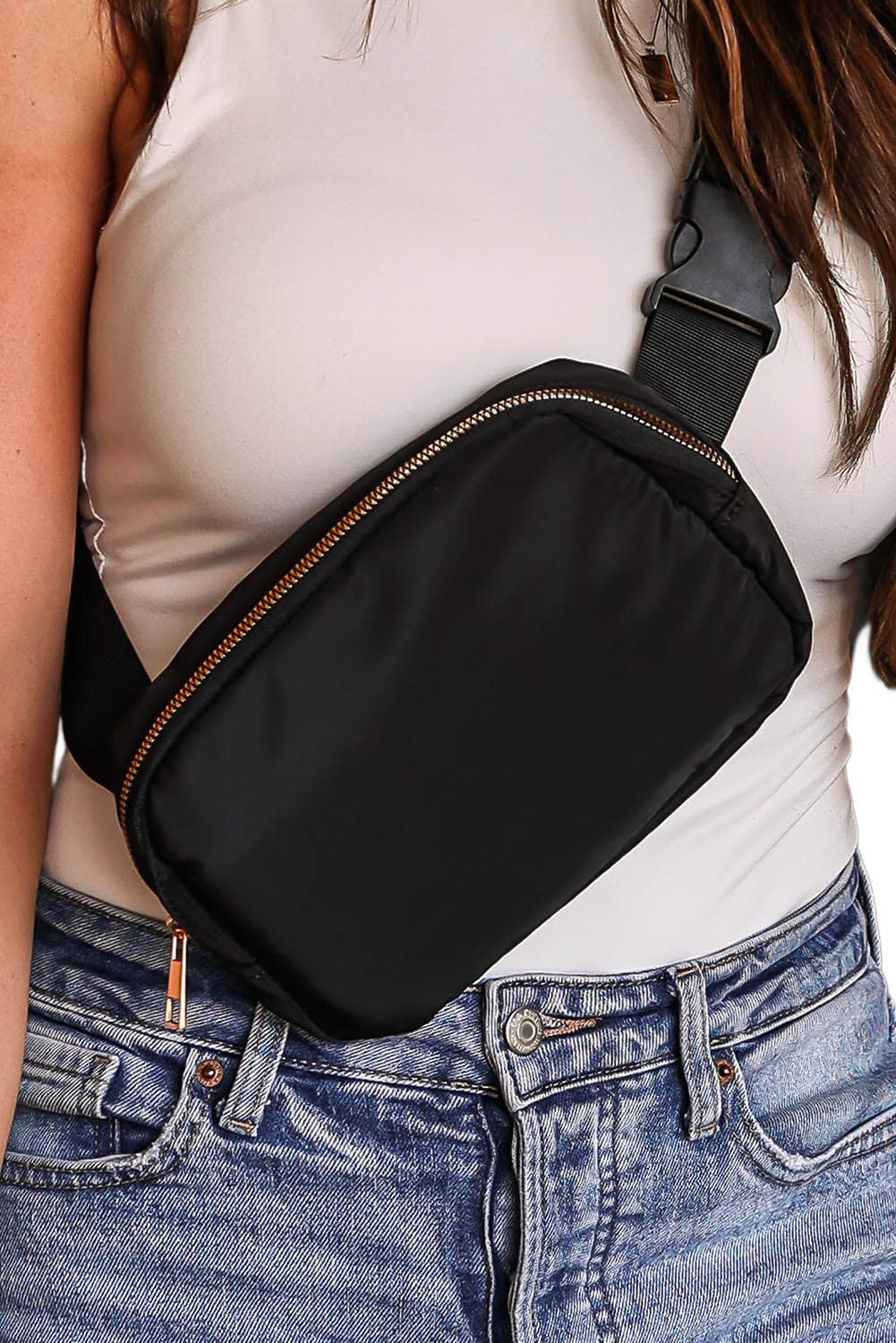 Waterproof Zipped Crossbody Chest Bag 20*5*14cm: Black / 82%Nylon+18%Spandex / ONE SIZE
