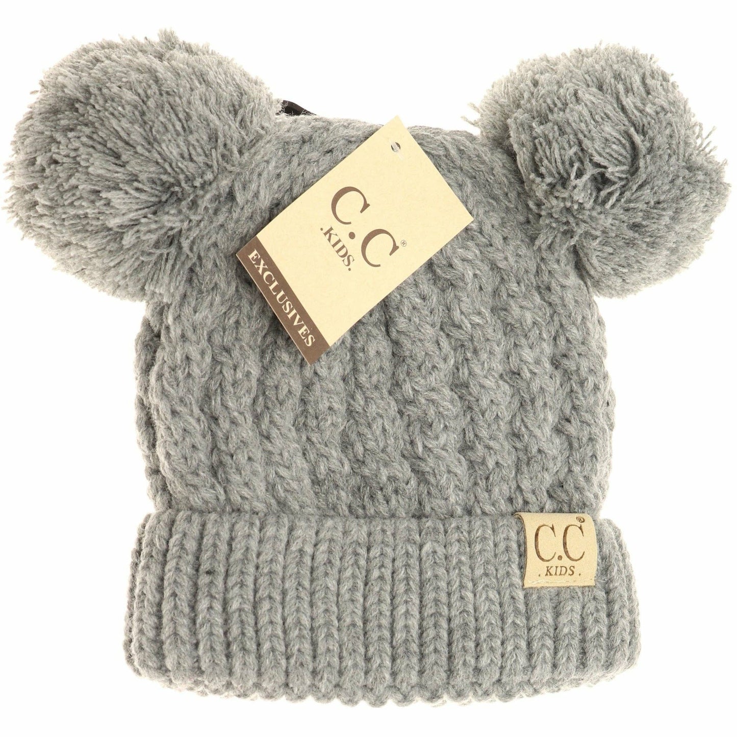 Kids Solid Double Pom CC Beanies KIDS24: Coral