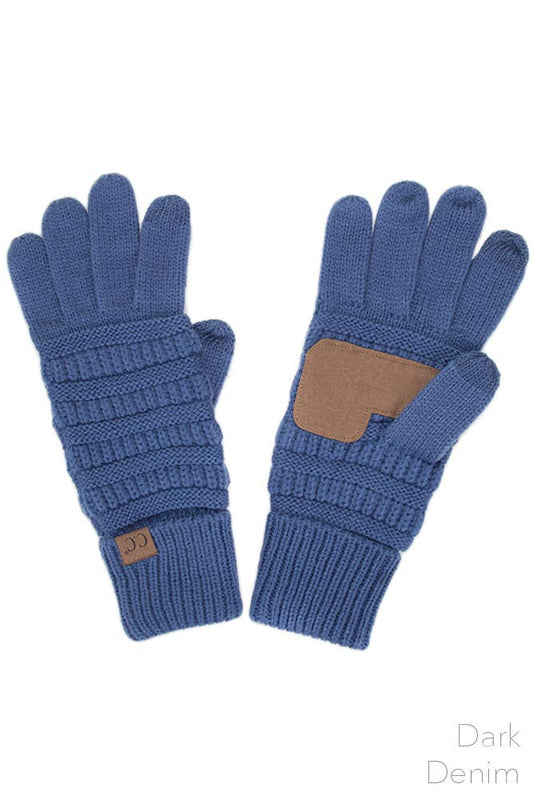 C.C Knitted Touch Screen Compatible Gloves: Dark Denim