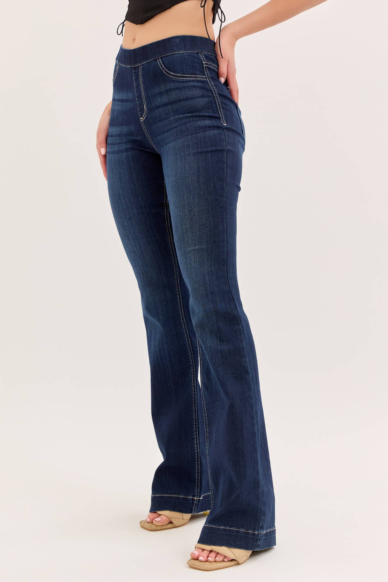 High Rise Dark Pull On Flare Jegging [AB37211DK]: L