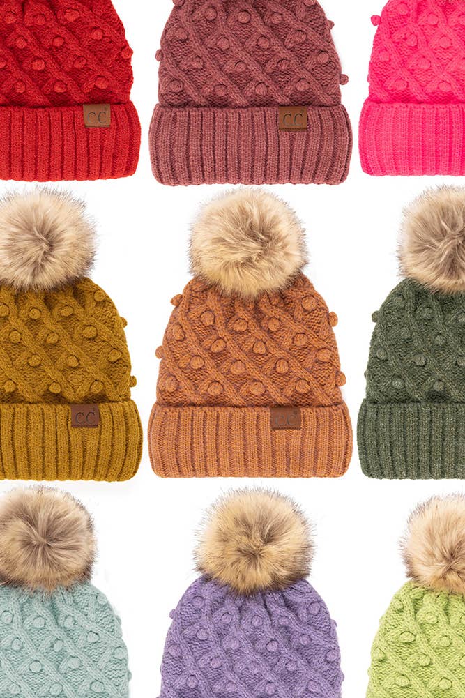C.C Bobble Beanie Hat: Moss