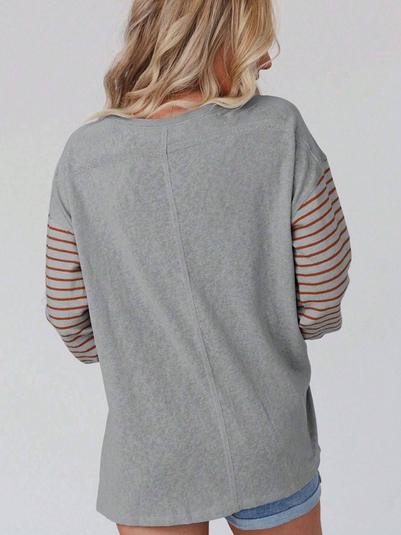 Colorblocked fall sloucy striped long-sleeved sweatshirts: Green / S