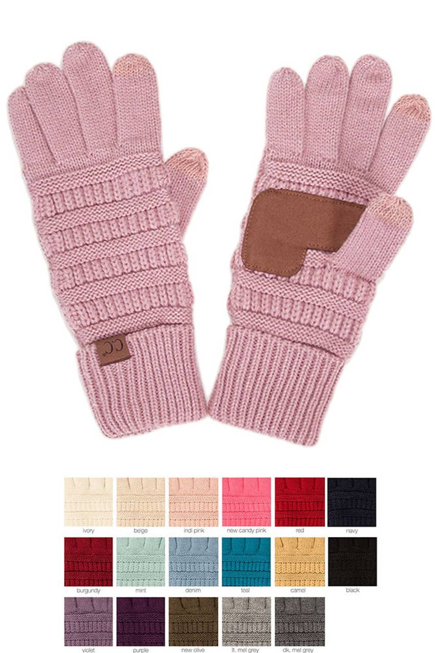 C.C Knitted Glove with Fleece Lining: New Olive