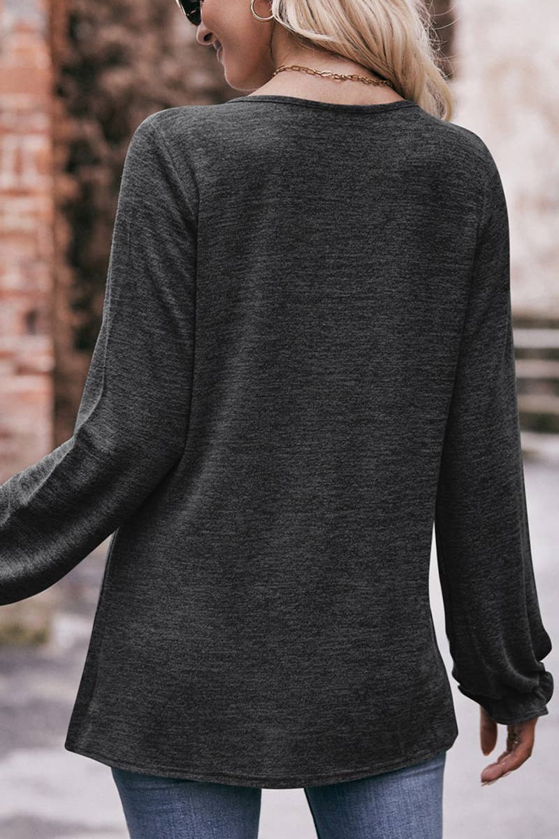 WOMEN OVERSIZED LOOSE FIT SHIRRED PULLOVER TOP_CWTTL0940: LIGHTPURPLE / (XL) 1