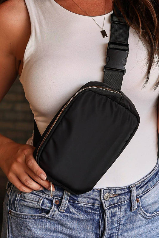 Waterproof Zipped Crossbody Chest Bag 20*5*14cm: Black / 82%Nylon+18%Spandex / ONE SIZE