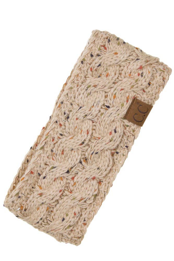 C.C Chunky Knit Confetti Sherpa Lined Headband: Oatmeal