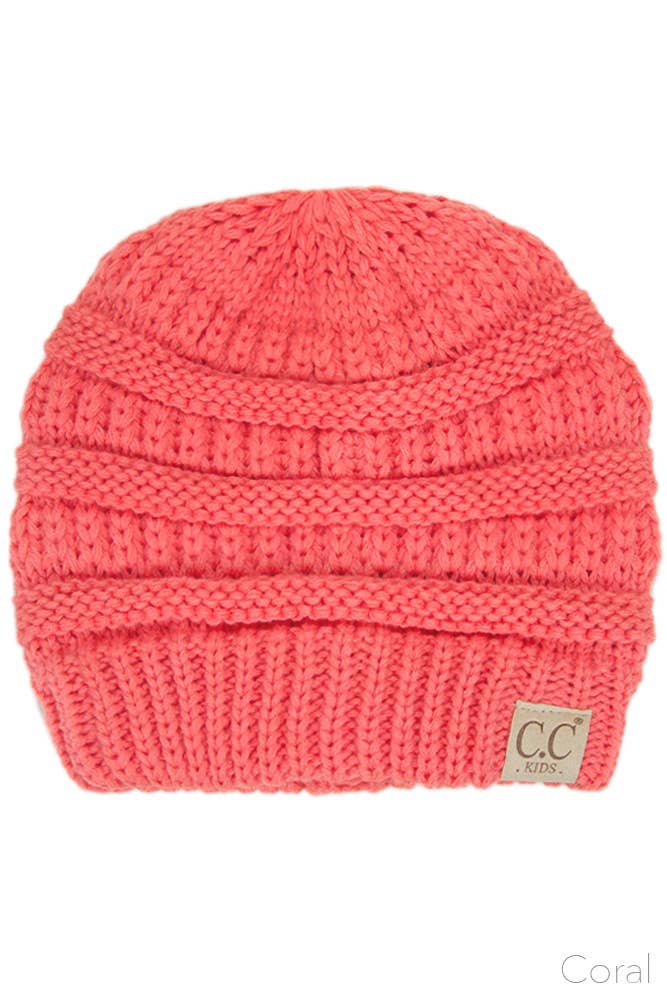 C.C Kids Solid Classic Knit Beanie: Coral