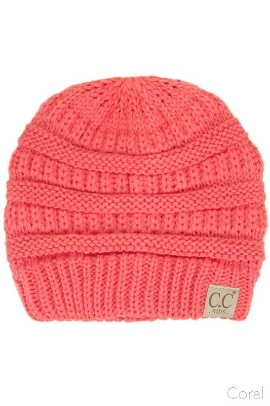 C.C Kids Solid Classic Knit Beanie: Coral