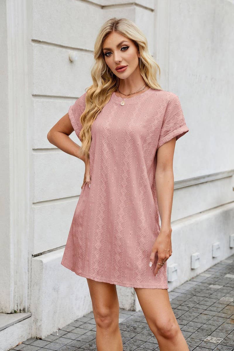 CWDSD8728_CREWNECK POCKET LOOSE FIT MIDI T-SHIRT DRESS: PINK / (M) 1
