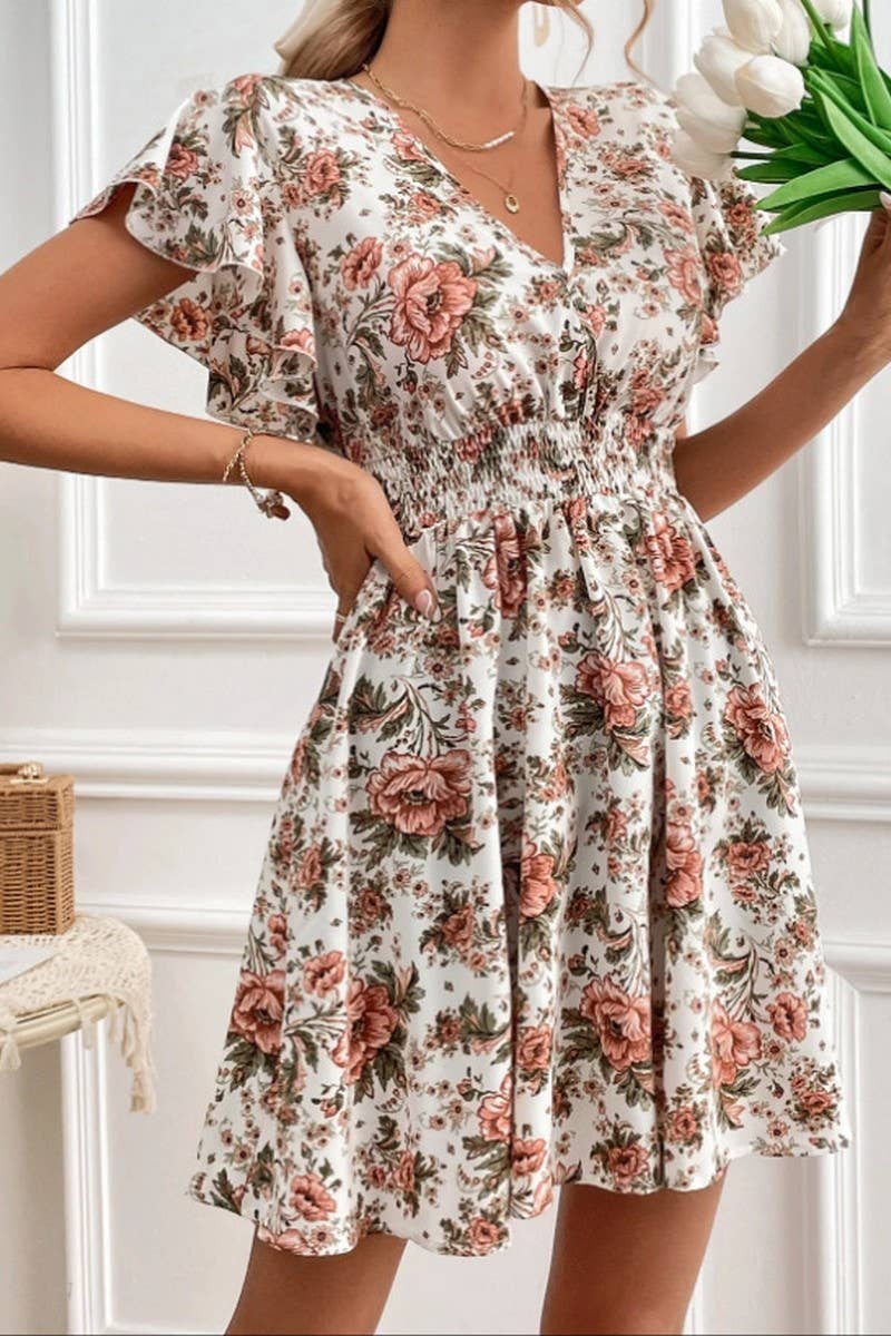 CWDSD8784_SUMMER LACE SLEEVE WAIST FLORAL DRESS: MULTICOLOR / (L) 1