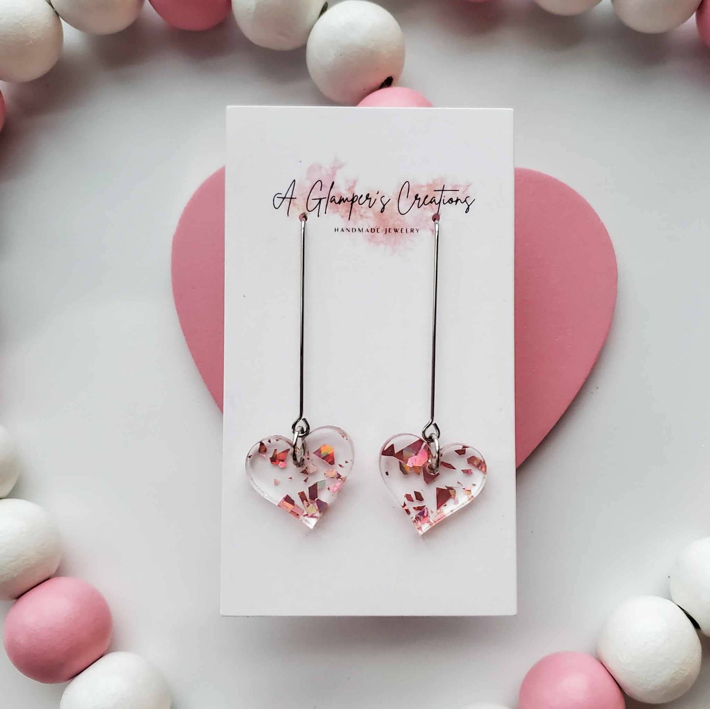 Rosegold Flakes Heart Dangle Acrylic Valentine Earrings