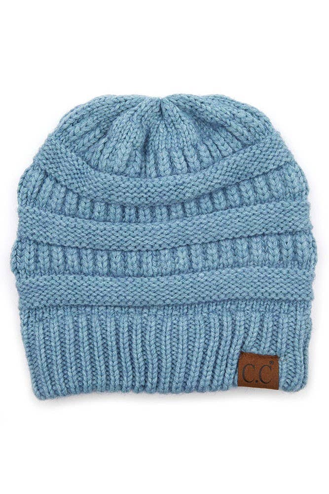 C.C Mixed Soft Yarn Knit Beanie: Pastel Blue