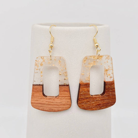 Geometric Shape Resin Wooden Stick Dangle Earrings: F