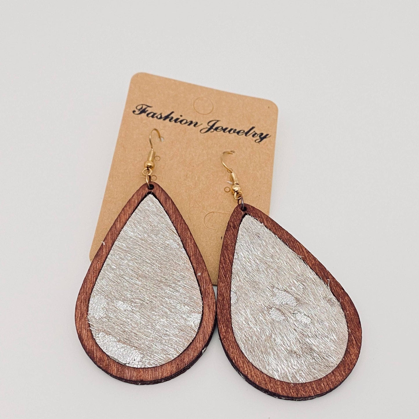Leopard-print Horsehair Cowhide Wooden Drop Earrings - WJ: 2