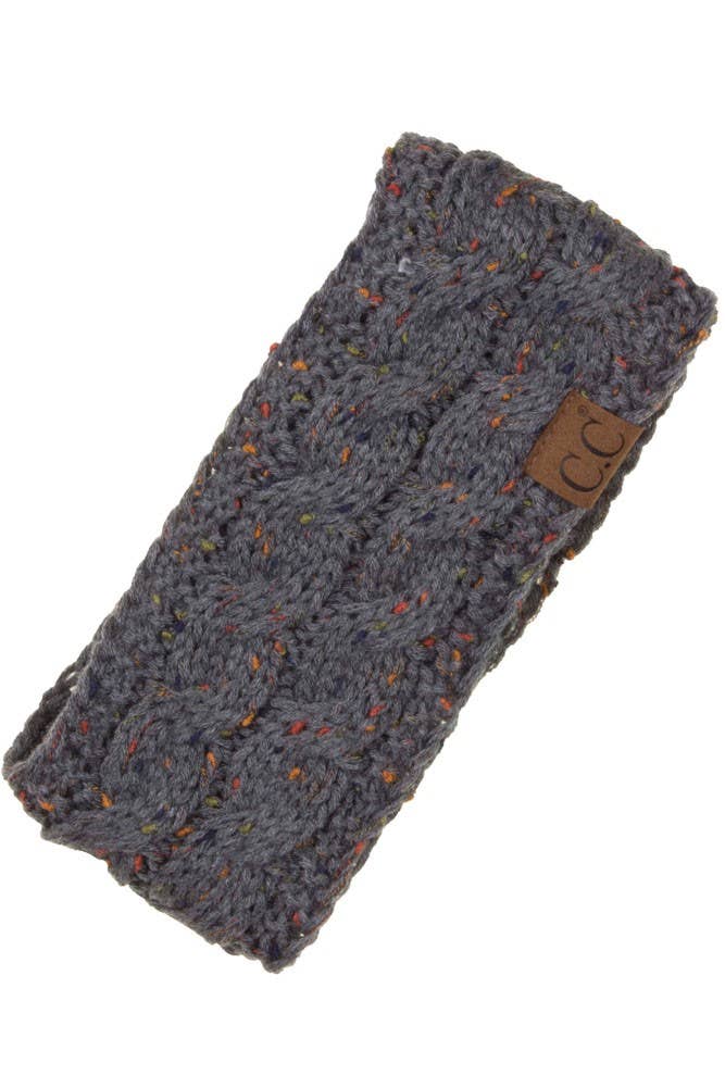 C.C Chunky Knit Confetti Sherpa Lined Headband: Dark Gray