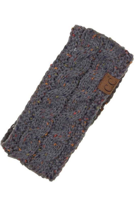 C.C Chunky Knit Confetti Sherpa Lined Headband: Dark Gray