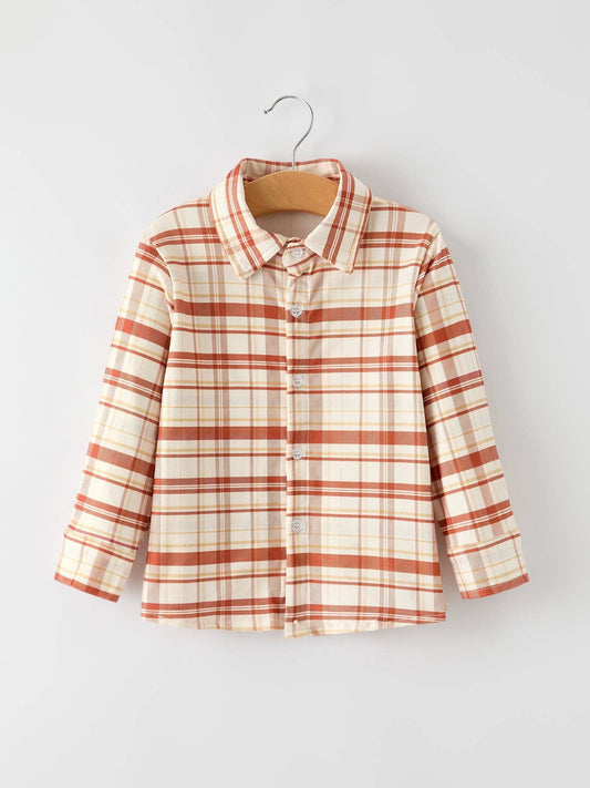 Thanksgiving  Plaid Shirt Long Sleeve Boys Top: 8/9