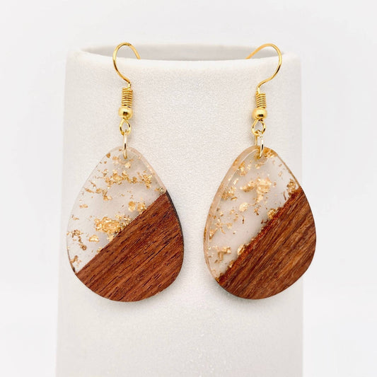Geometric Shape Resin Wooden Stick Dangle Earrings: B
