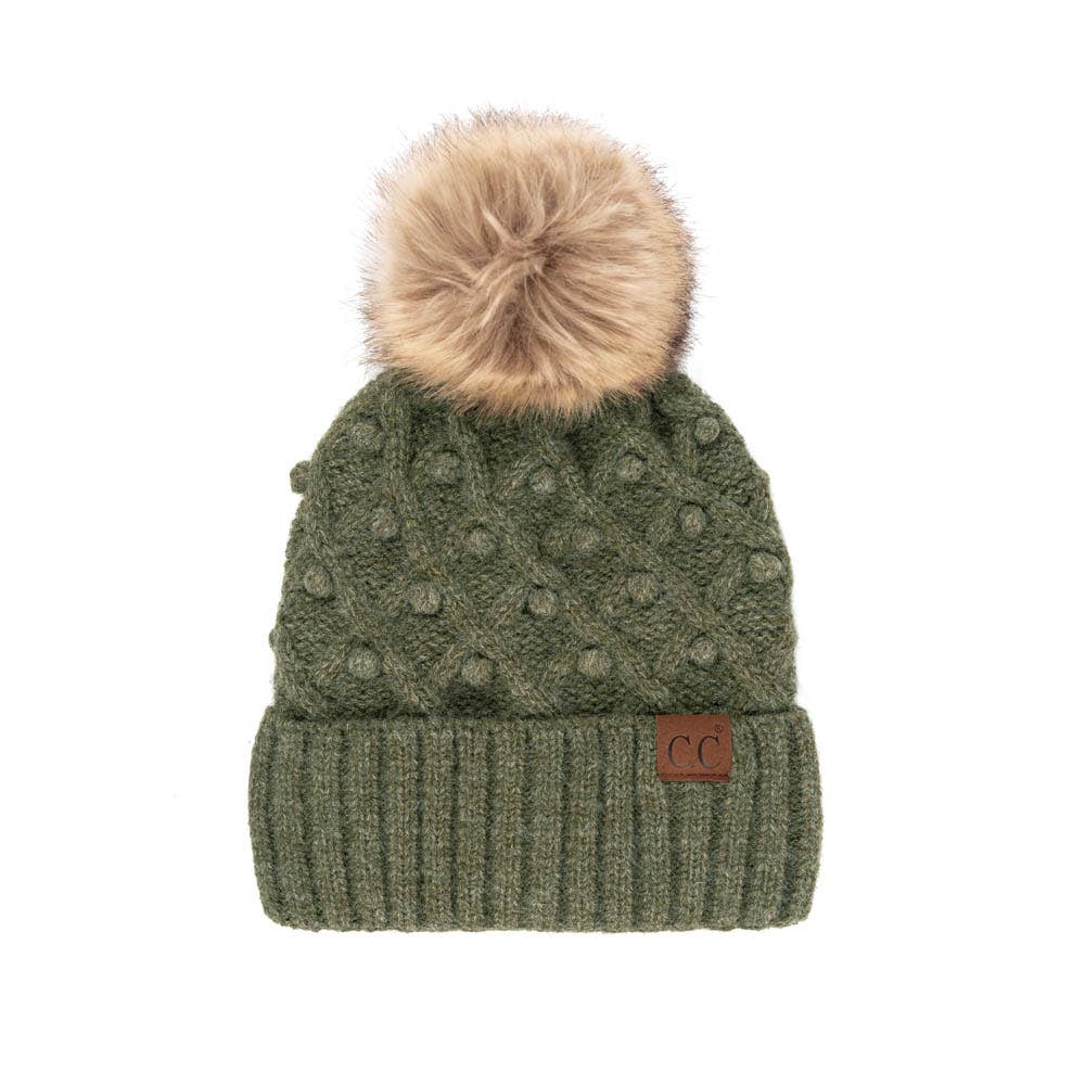 C.C Bobble Beanie Hat: Moss