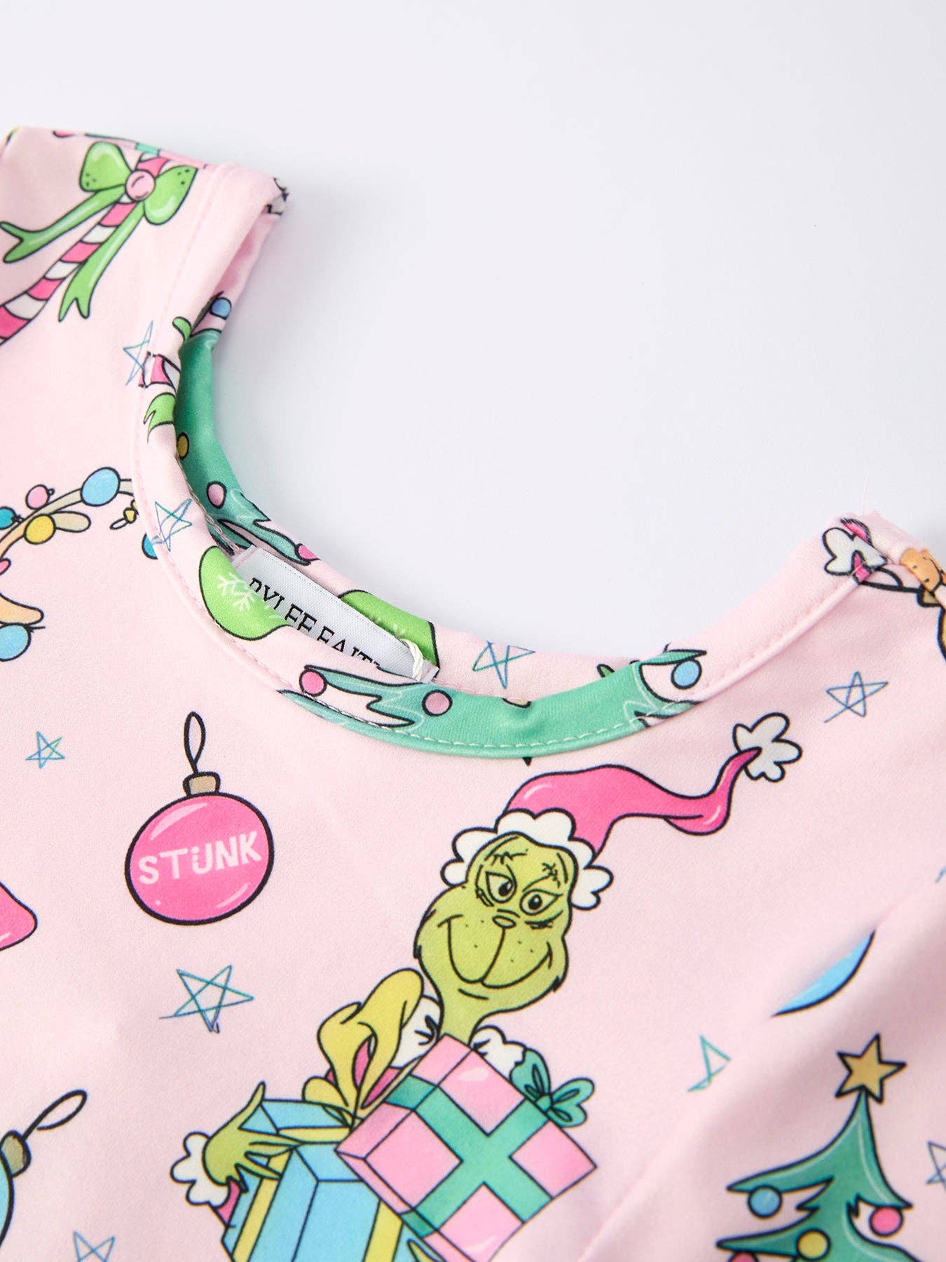 Pink Christmas Character Print Long Sleeve Girls Dress: 8/9
